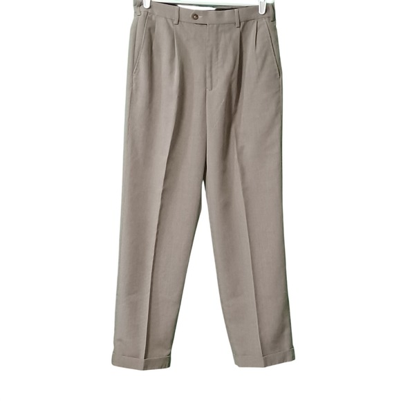Ivy Crew Other - Ivy Crew Classics Mens 32x30 Tan Pleated Micro Check Cuffed Dress Pants Trousers